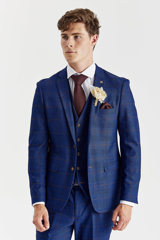 Paul Andrew Alex Blue Check 3-Piece Suit