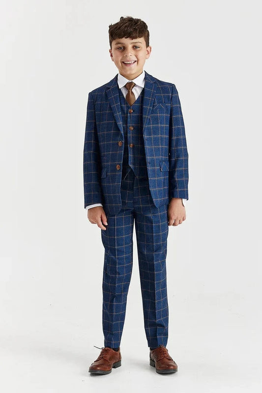 Paul Andrew Hamleys Navy Check Boys 3-Piece Suit