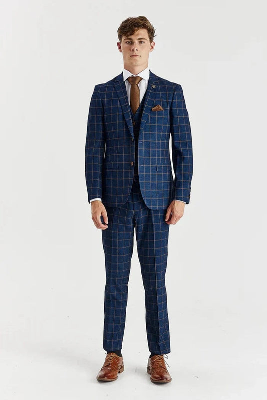 Paul Andrew Hamleys Navy Check 3-Piece Suit