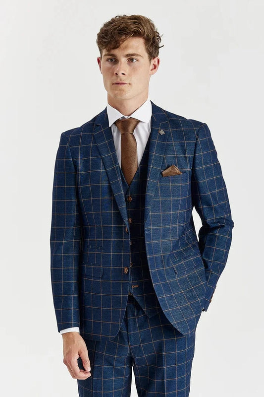 Paul Andrew Hamleys Navy Check 3-Piece Suit
