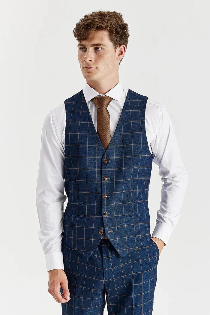Paul Andrew Hamleys Navy Check 3-Piece Suit