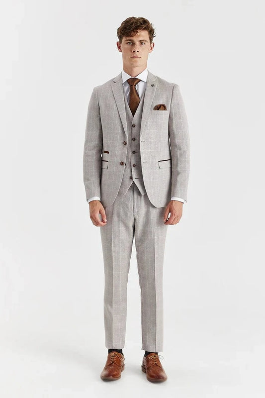 Paul Andrew Leo Beige Check 3-Piece Suit