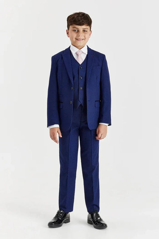 Paul Andrew Mark Blue Check Boys 3-Piece Suit