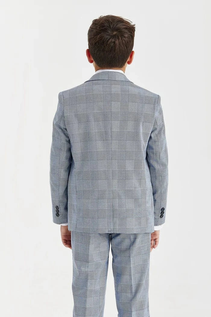 Paul Andrew Mark Sky Blue Check Boys 3-Piece Suit
