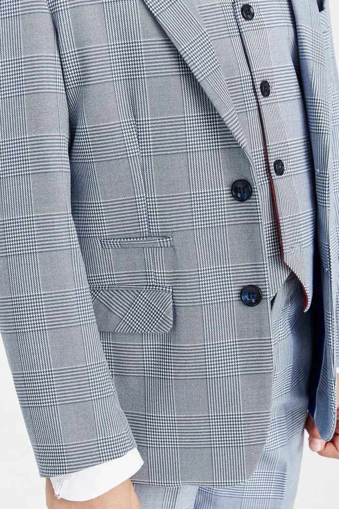 Paul Andrew Mark Sky Blue Check Boys 3-Piece Suit
