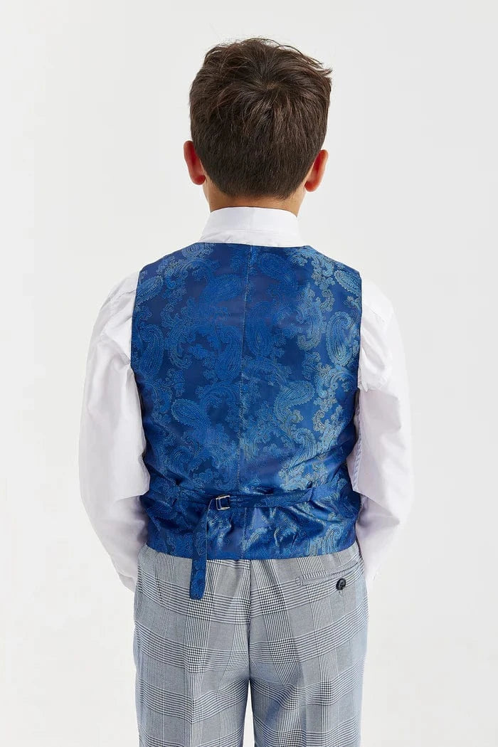 Paul Andrew Mark Sky Blue Check Boys 3-Piece Suit