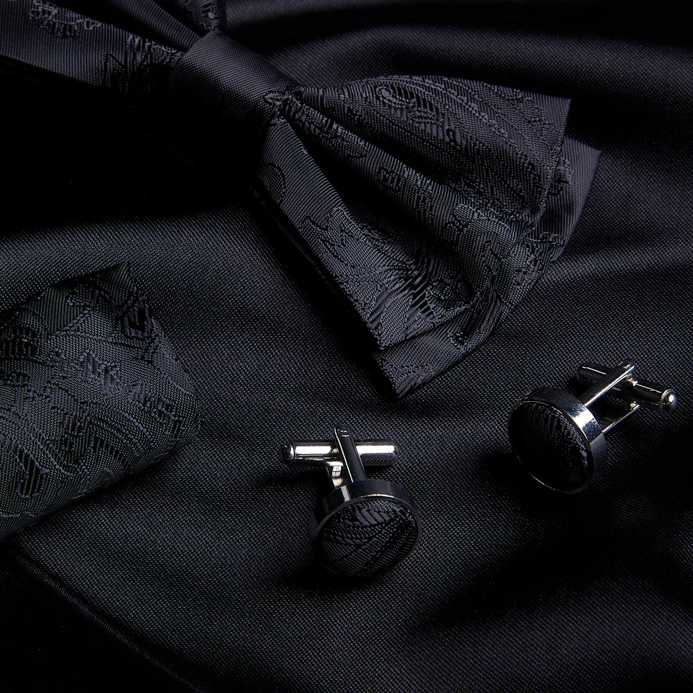 Paul Andrew Black Paisley Bow Tie Set