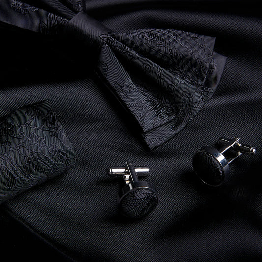 Paul Andrew Black Paisley Bow Tie Set