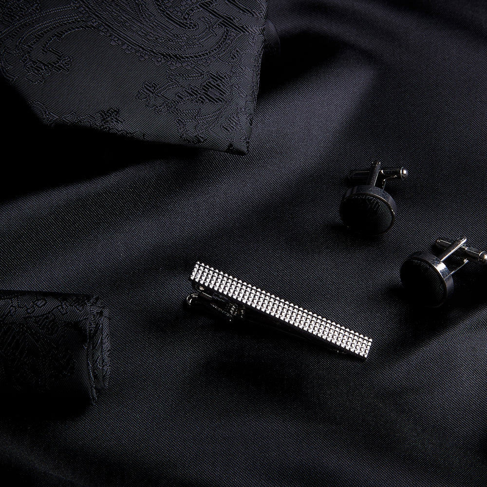Paul Andrew Black Paisley Tie Set