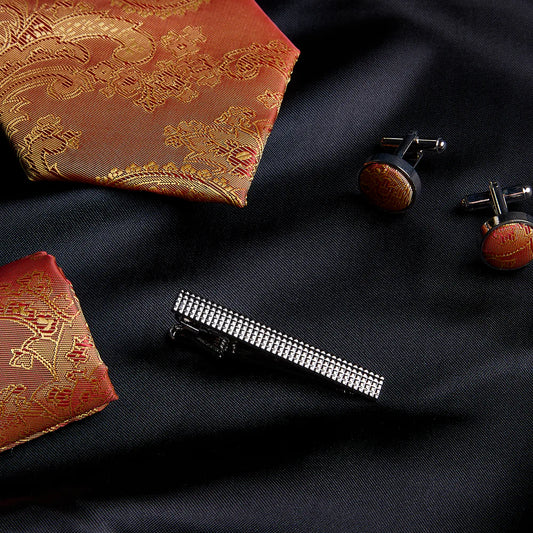 Paul Andrew Orange Paisley Tie Set