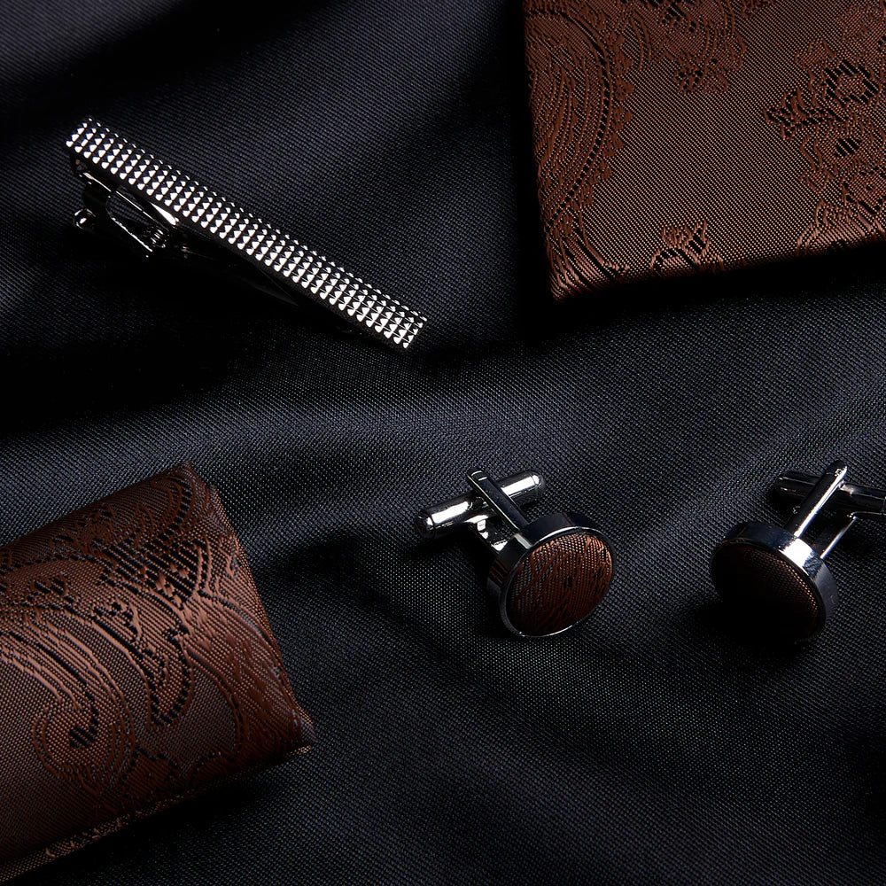 Paul Andrew Dark Brown Paisley Tie Set