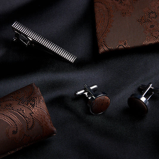 Paul Andrew Dark Brown Paisley Tie Set