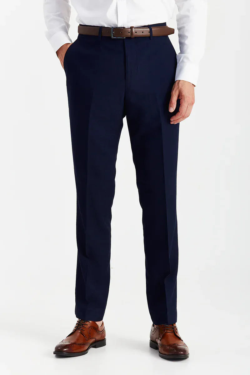 Front-facing view of the Paul Andrew Mayfair Navy Suit trousers showing tailored fit
