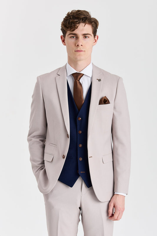 Paul Andrew Mayfair Stone Textured Three Piece Suit With Mayfair Navy Waistcoat