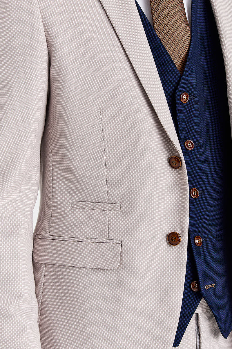 Paul Andrew Mayfair Stone Textured Three Piece Suit With Mayfair Navy Waistcoat