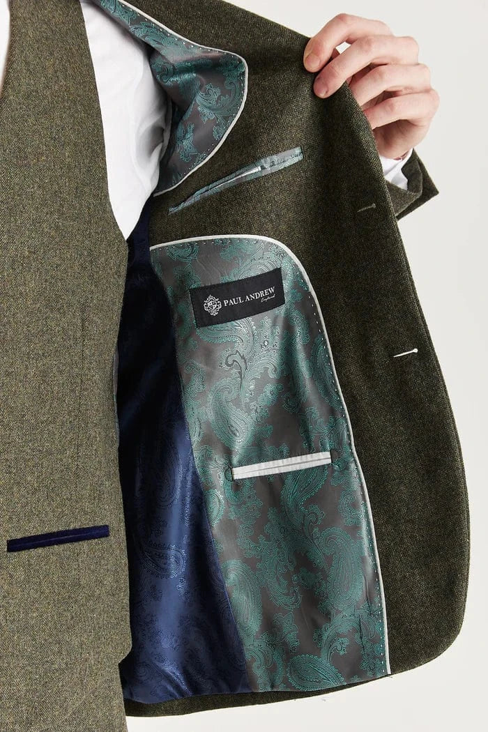 PAUL ANDREW OSCAR GREEN TWEED 3-PIECE SUIT