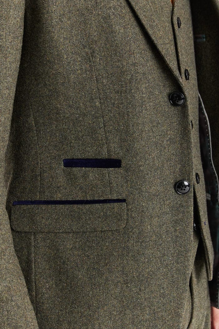 PAUL ANDREW OSCAR GREEN TWEED 3-PIECE SUIT