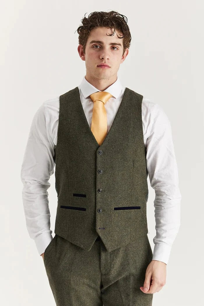 PAUL ANDREW OSCAR GREEN TWEED 3-PIECE SUIT