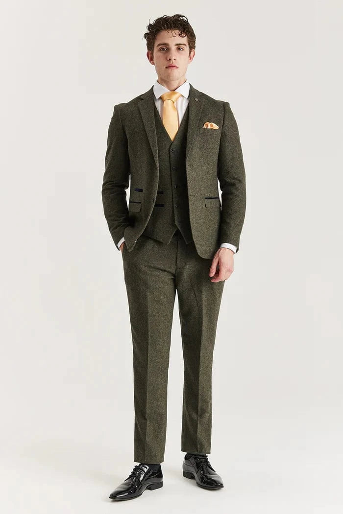 PAUL ANDREW OSCAR GREEN TWEED 3-PIECE SUIT