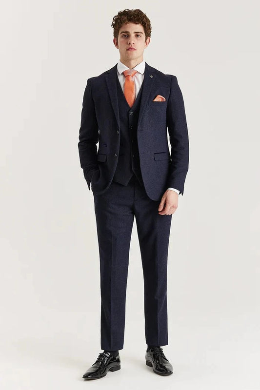 Paul Andrew Oscar Navy Tweed 3-Piece Suit
