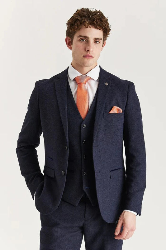 Paul Andrew Oscar Navy Tweed 3-Piece Suit