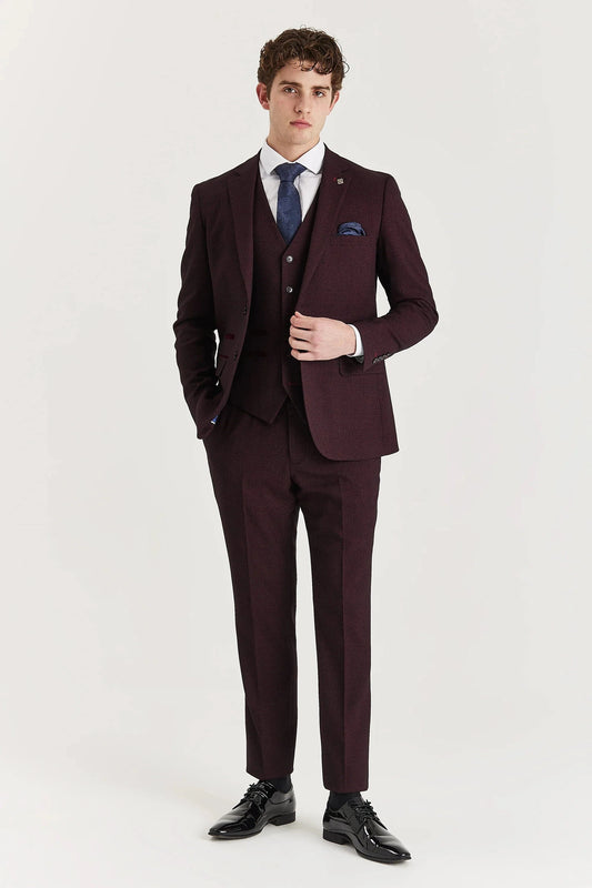 Paul Andrew Regent Wine Check 3-Piece Suit
