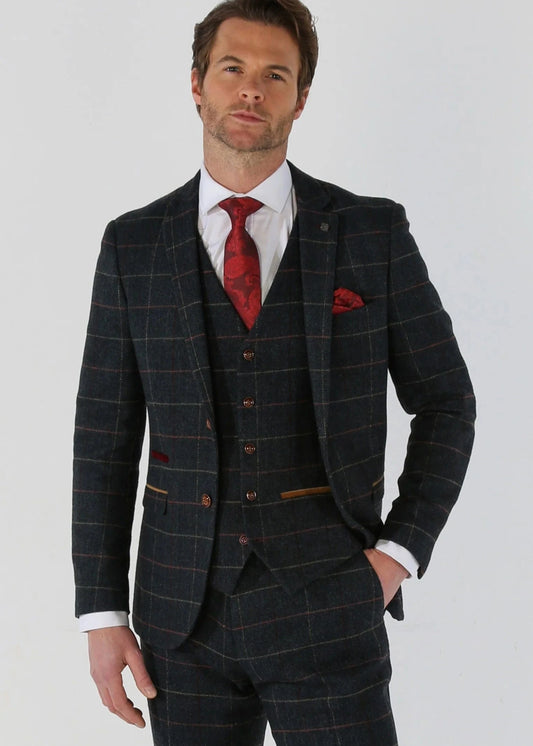 Paul Andrew Thomas Navy Tweed Check 3-Piece Suit