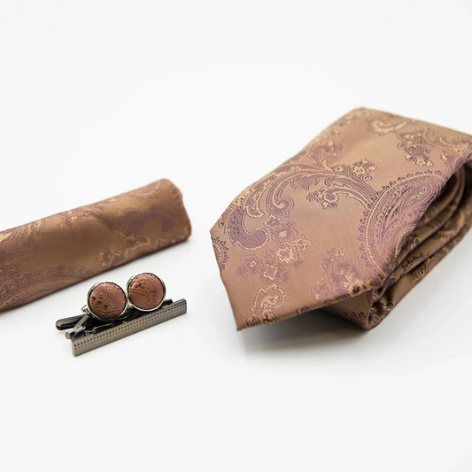 Paul Andrew Light Brown Paisley Tie Set