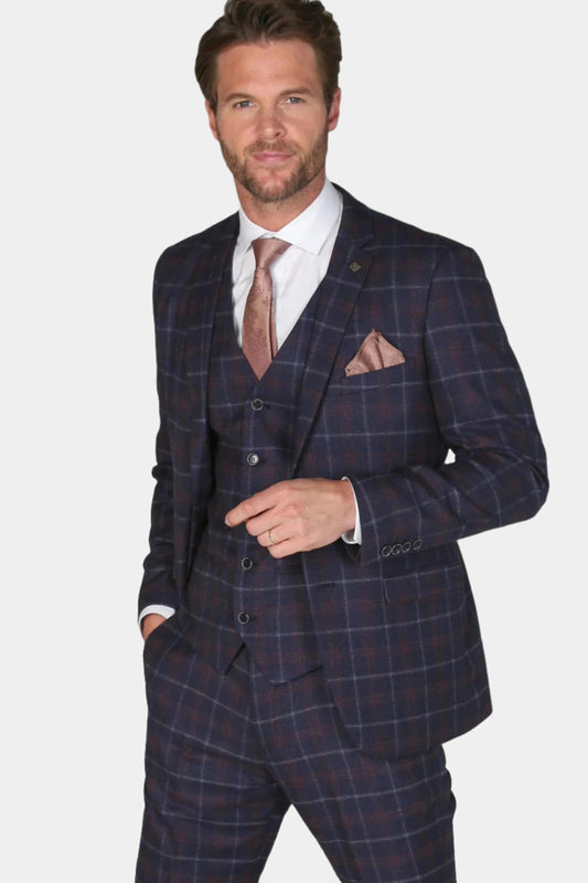 Paul Andrew Kenneth Navy Check 3-Piece Suit