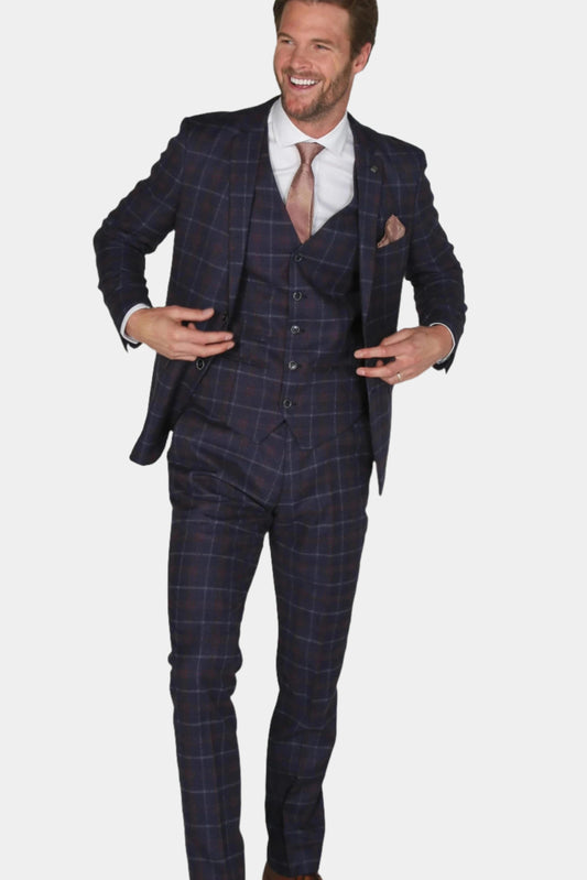 Paul Andrew Kenneth Navy Check 3-Piece Suit