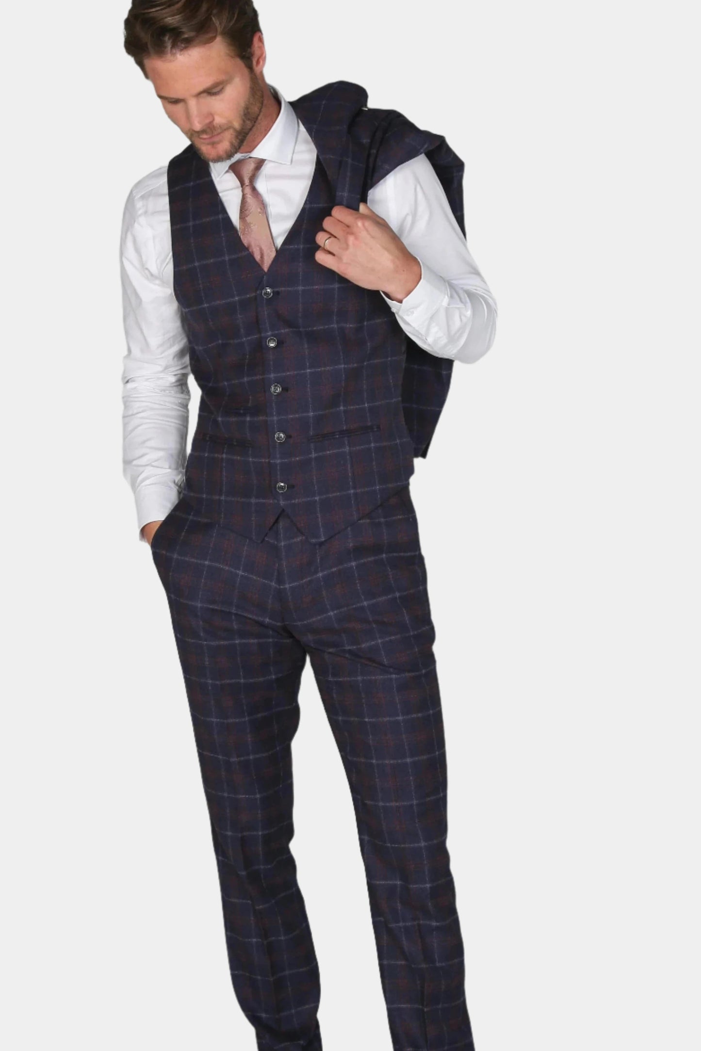 Paul Andrew Kenneth Navy Check 3-Piece Suit
