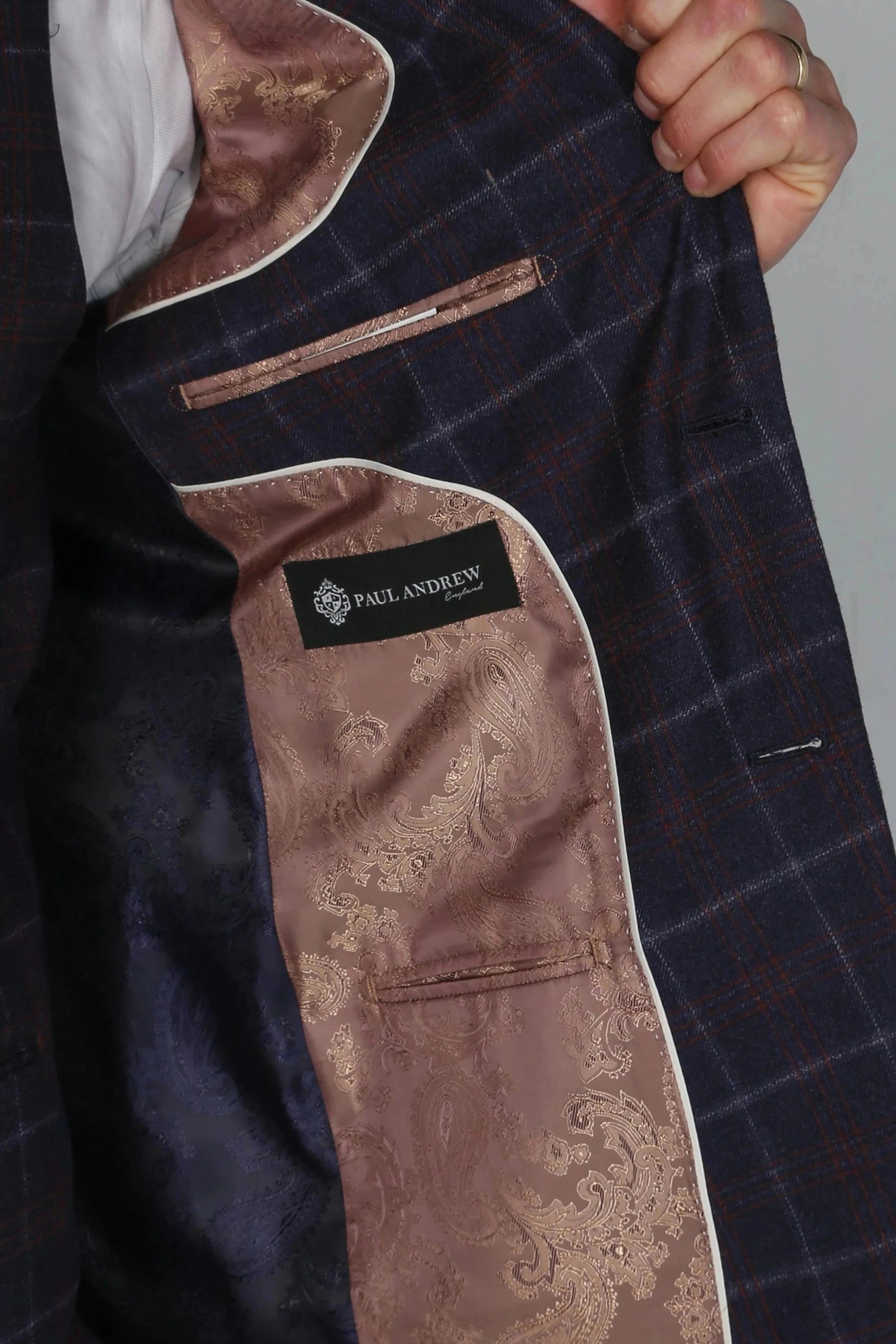 Paul Andrew Kenneth Navy Check 3-Piece Suit