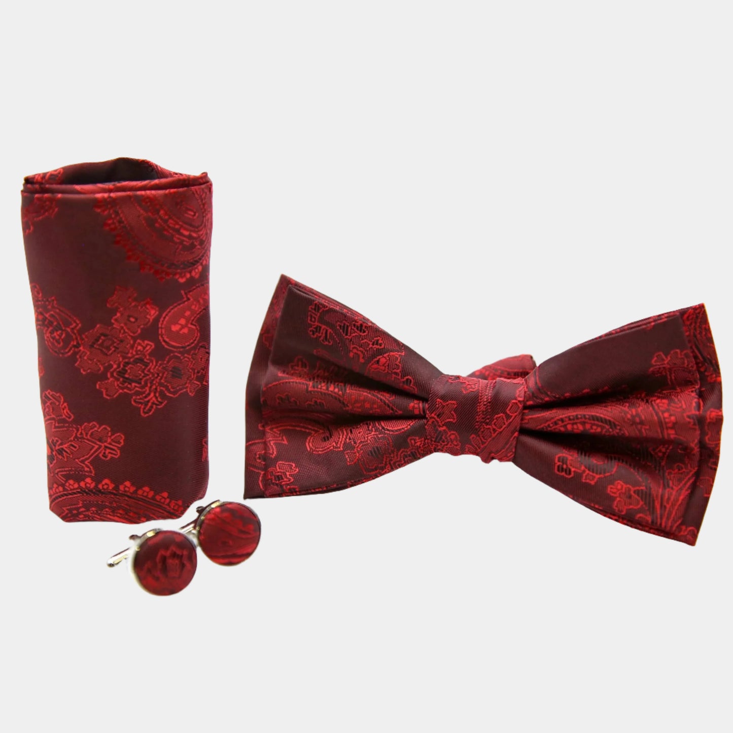 PAUL ANDREW RED PAISLEY BOW TIE SET