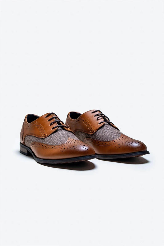 Cavani Oliver Tan Brogue Shoes, dress shoes on a white background