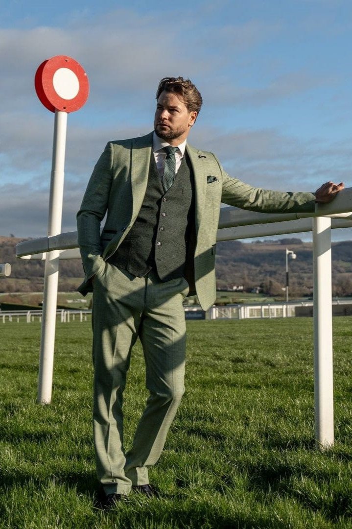 Cavani Caridi Sage With Caridi Olive Waistcoat 3-Piece Suit