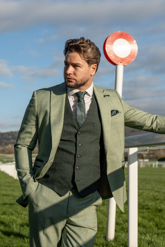 Cavani Caridi Sage With Caridi Olive Waistcoat 3-Piece Suit