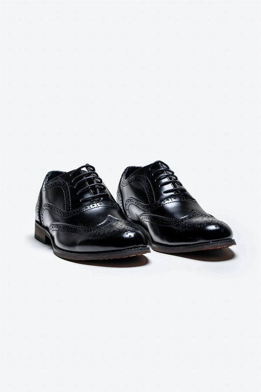 Cavani Clark Black Leather Brogue Shoes