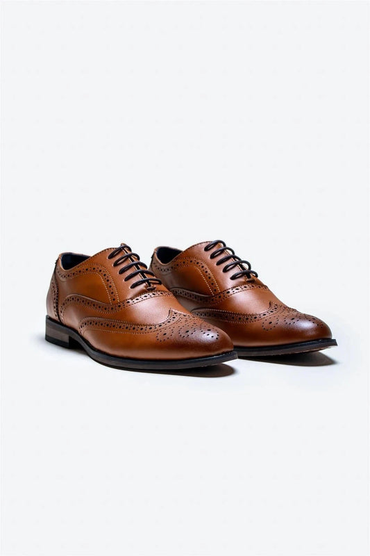 Cavani Clark Tan Leather Brogue Shoes