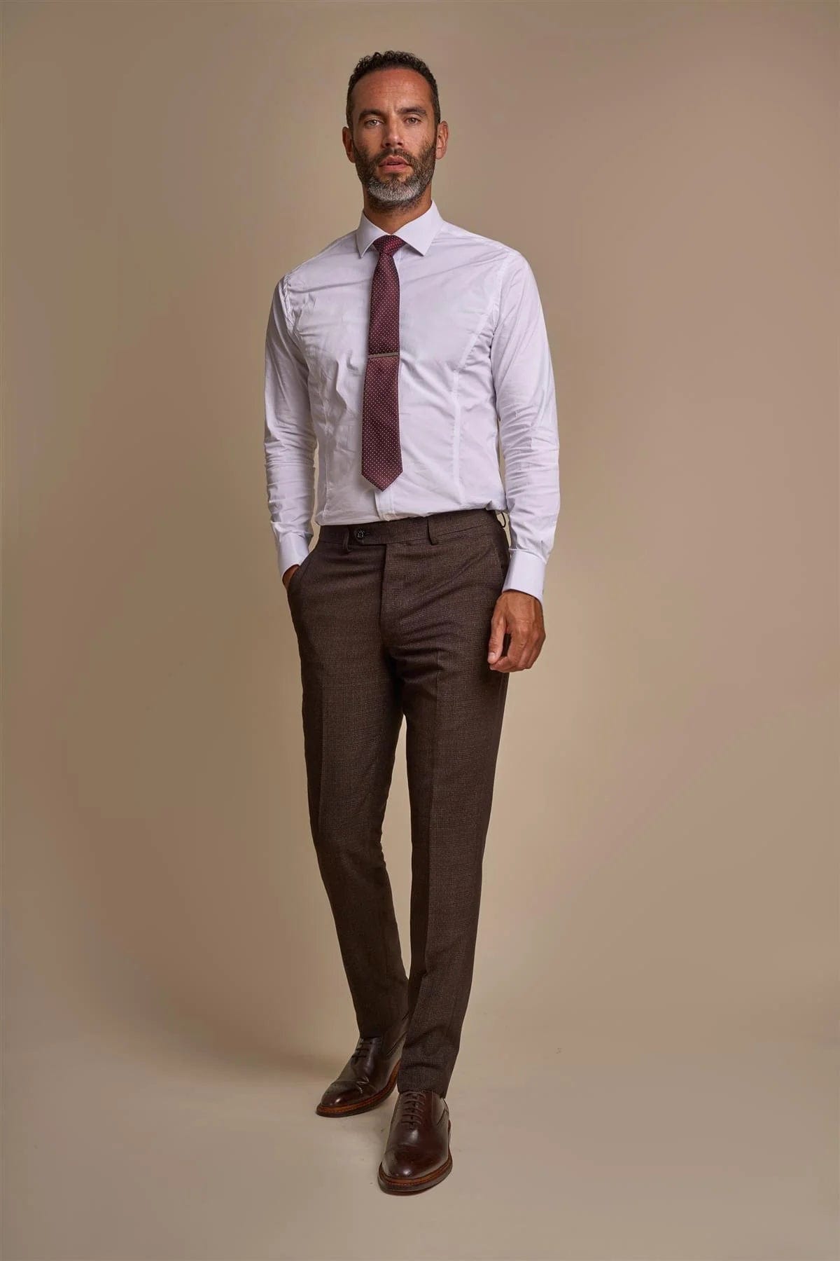 Cavani Caridi Brown Check Slim Fit Trousers
