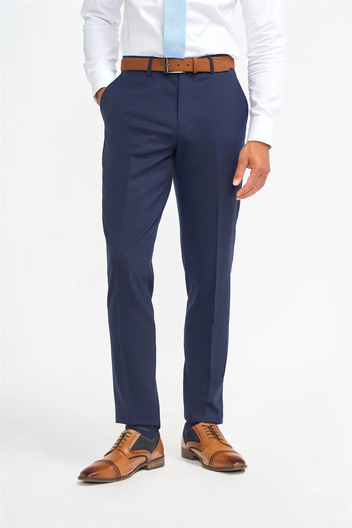 CAVANI JAMES NAVY SUPER 130s WOOL SLIM TROUSERS