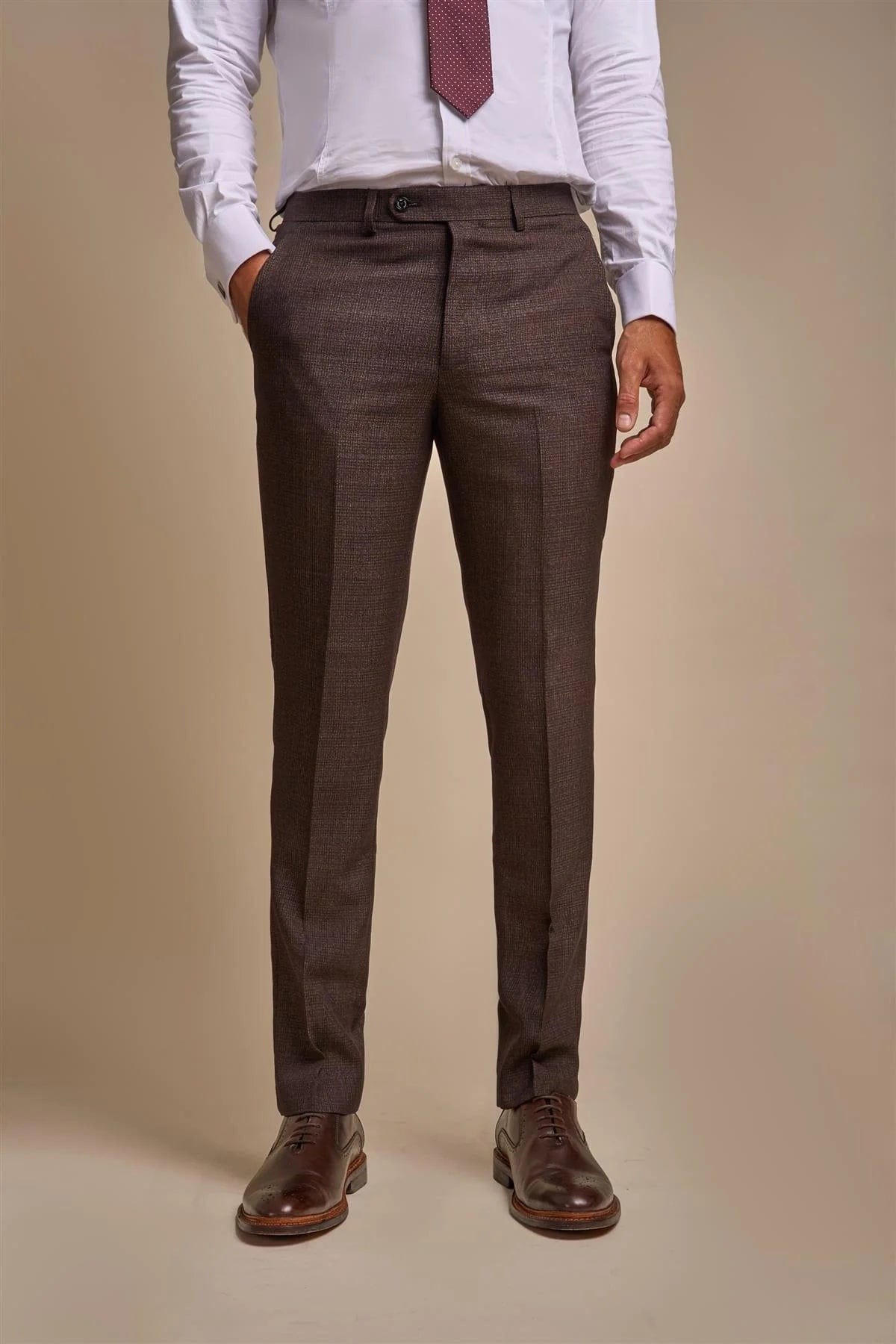 Cavani Caridi Brown Check Slim Fit Trousers