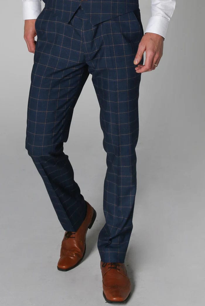PAUL ANDREW HAMLEYS NAVY CHECK TROUSERS