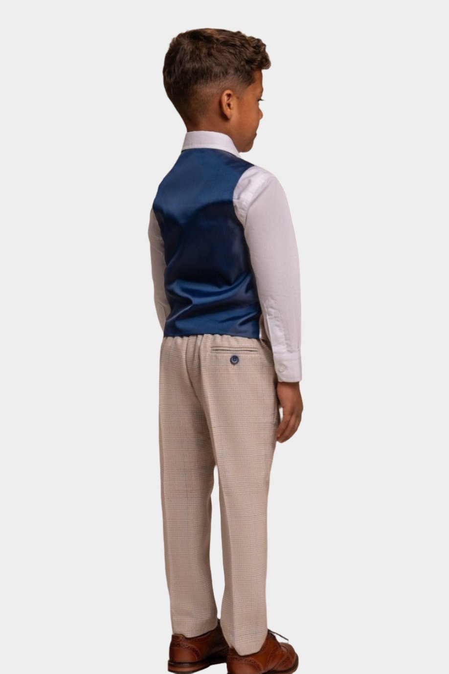 CARIDI BOYS BEIGE CHECK 3 PIECE SUIT