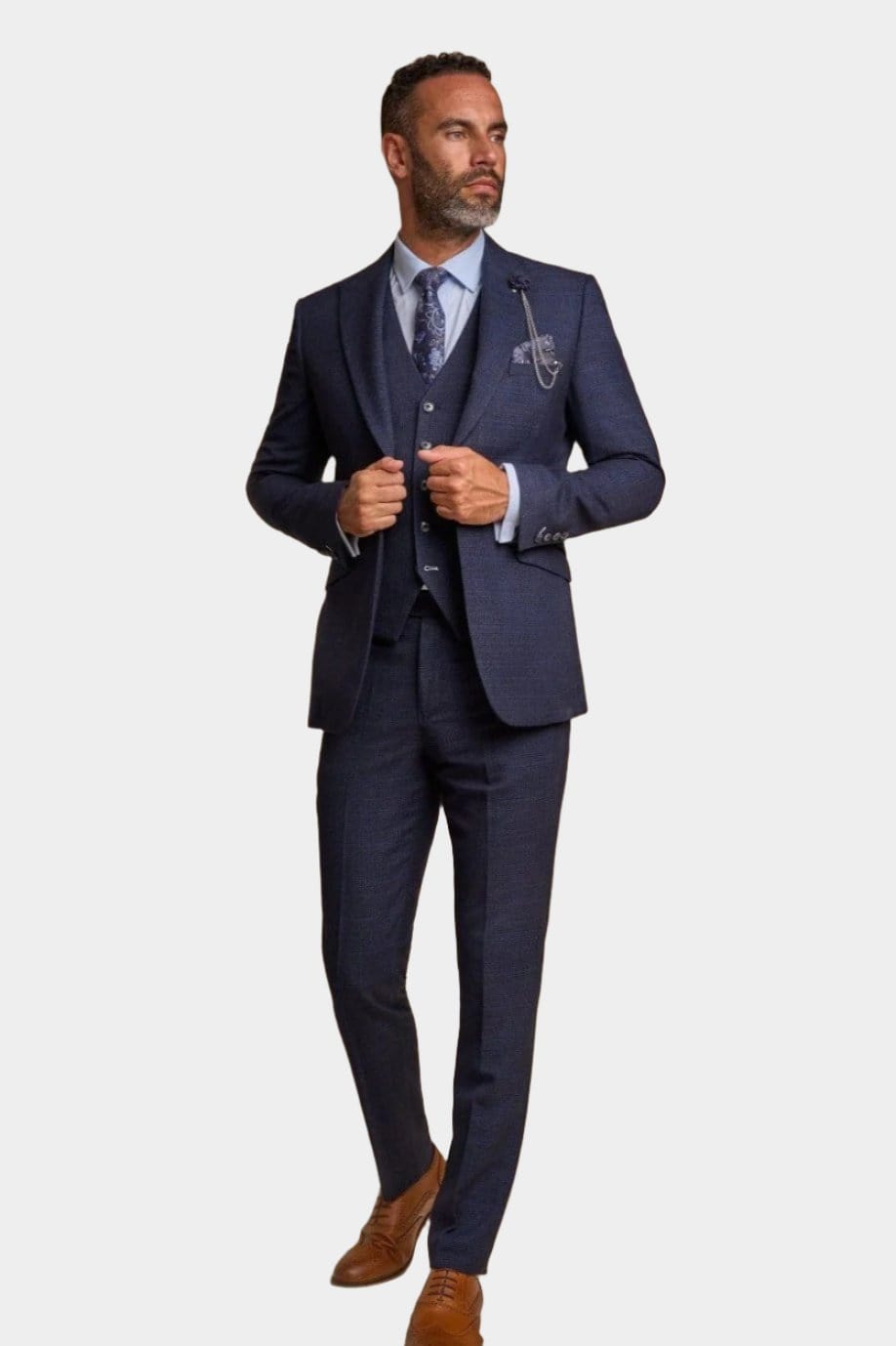 CARIDI NAVY CHECK 3-PIECE SUIT