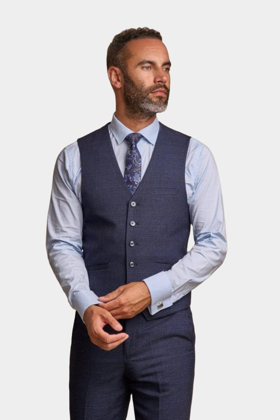 CARIDI NAVY CHECK 3-PIECE SUIT