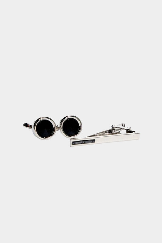 Cavani Silver/Black Round Cufflinks Set