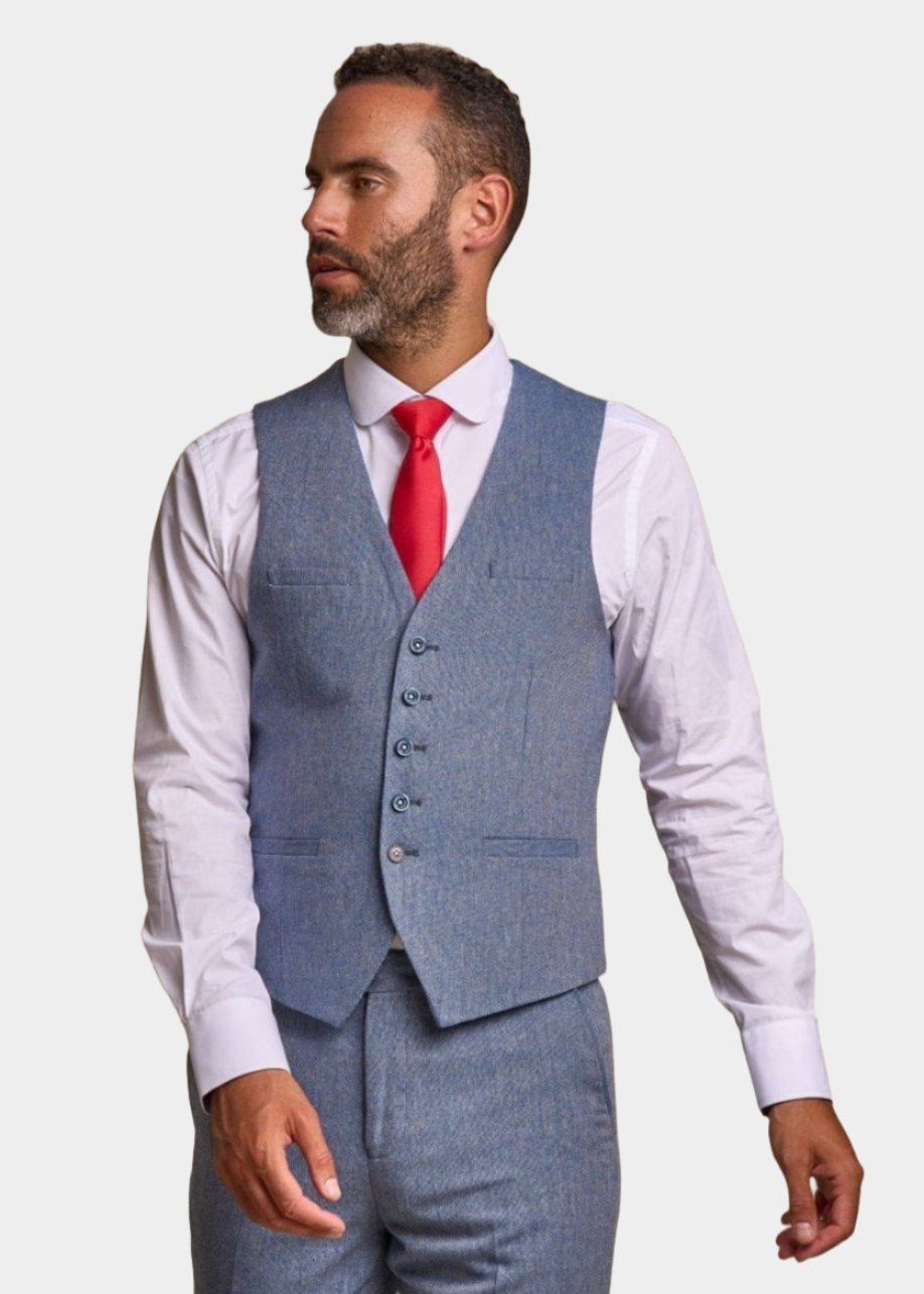 CAVANI WELLS BLUE TWEED 3-PIECE SUIT