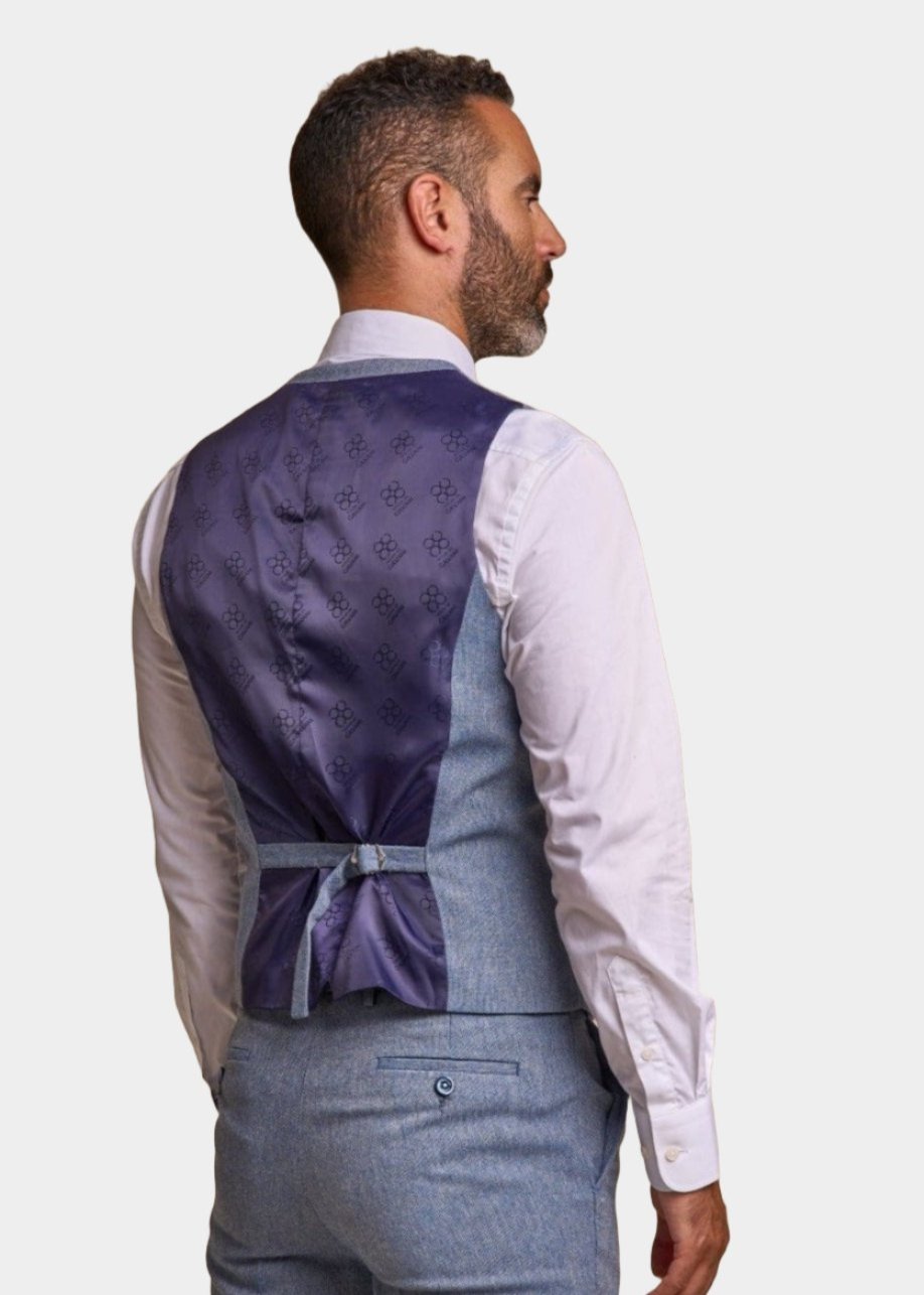 CAVANI WELLS BLUE TWEED 3-PIECE SUIT
