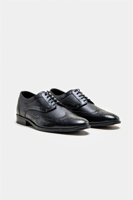 Cavani Orleans Black Leather Brogue Shoes