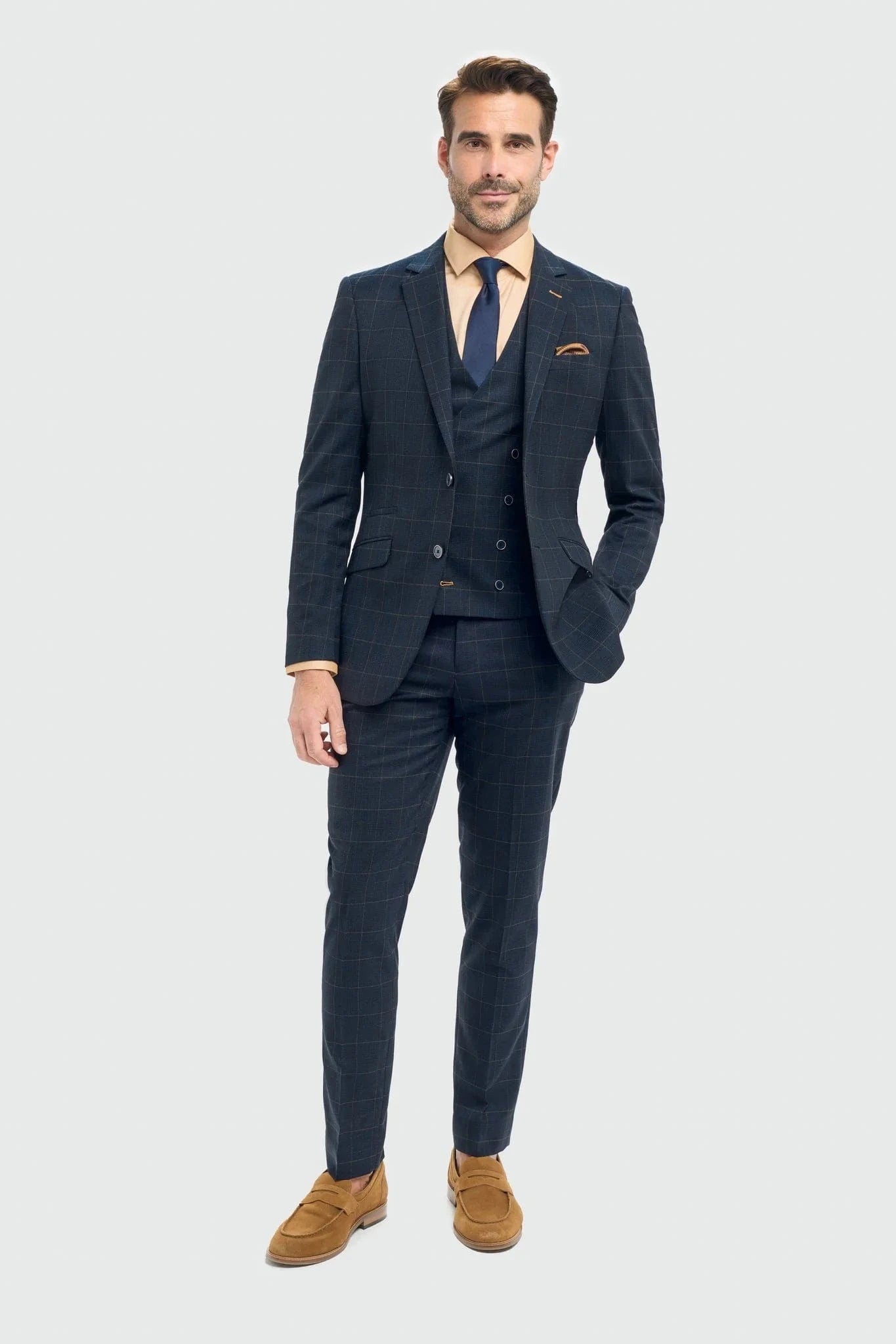 Cavani Torino Navy Double-Breasted Waistcoat 3-Piece Suit